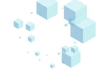 Fototapeta na wymiar Blue Box Background White Vector. Cube Flow Design. Sky Blue Block Network Texture. Digital Template. White Web Cubic.