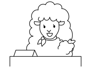 羊の受付係　案内係　モノクロ