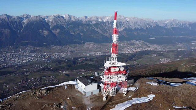 ORF Radio and TV Tower At Patscherkofel Mountain In Austria. - aerial