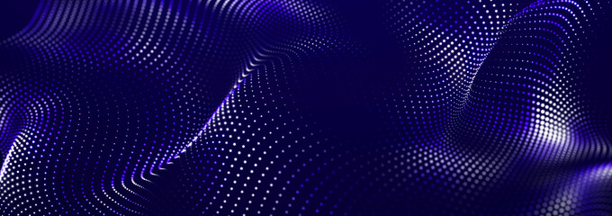 Beautiful curved wave on a dark background. Digital technology background. Concept of network. 3D