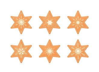 Obraz premium Vector set of Christmas stars. Traditional Christmas pastries, gingerbread cookies on a white background.