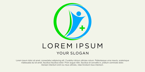 Abstract round symbol with happy human silhouette. Sport, fitness, medical or health care center logo design concept.
