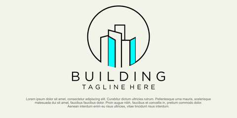 Building logo illustration vector graphic design in line art style