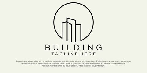 Building logo illustration vector graphic design in line art style