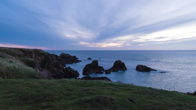 Ocean View of New Slains Castle,  Aberdeenshire, Scotland - Bram Stoker Dracula Writing Location Time lapse Day to Night