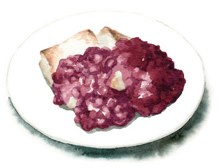 アナログ水彩あんこ餅粒あん皿