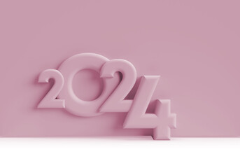 Abstract modern new year 2024 on a pink, purple wall.