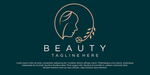 Beauty logo with woman inside circle style design template, flower, logo, woman, Premium Vector
