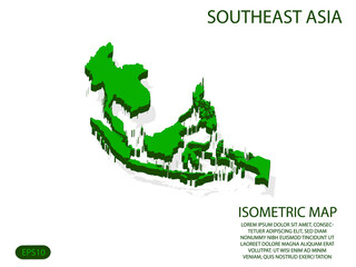 Green isometric map of Southeast Asia elements white background for concept map easy to edit and customize. eps 10