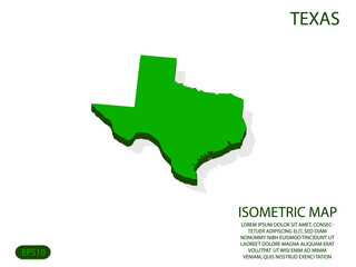 Green isometric map of Texas elements white background for concept map easy to edit and customize. eps 10
