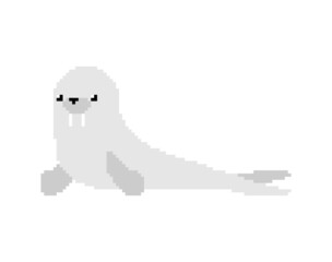 Walrus pixel art cartoon isolated. pixelated sea cow. vector illustration 8 bit