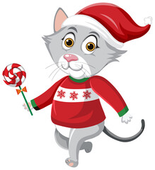 Cute cat wearing Christmas hat cartoon character