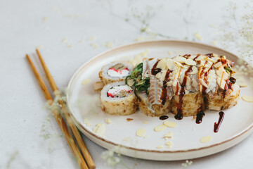 Very beautiful sushi rolls with eel