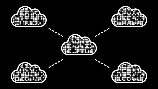 Communicating cloud computing concept illustration (white color on black background)