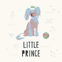 Poster with a cute pet dog and handwritten text. Print for printing on children's clothing. Vector flat illustration