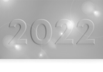 Abstract modern new year 2022 on a gray wall with lens flare.
