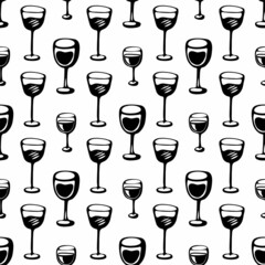 Seamless doodle pattern with wine glass. Vector sketch illustration.