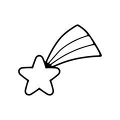 Linear vector illustration of a star in cartoon style. Black and white illustration for nursery
