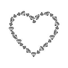 Vector frame made of crystals in the shape of a heart. Linear illustration for Valentine's Day, wedding