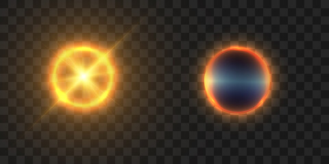 Yellow glowing explosion explosion with transparent. Vector illustration for decoration. A bright star, a flash of the sun. Glare texture. Vector