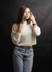 Fototapeta premium Portrait of beautiful emotional woman. Studio shot.