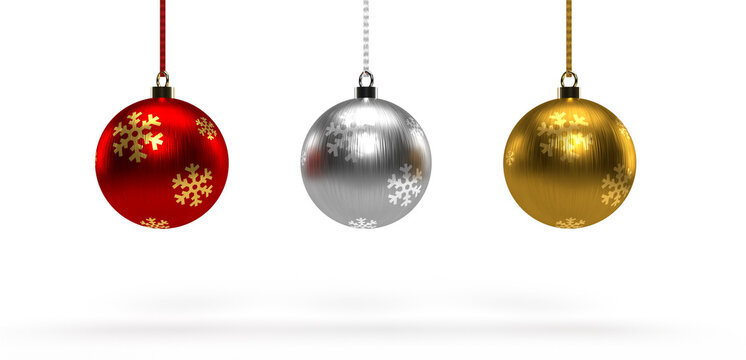 Christmas ball with snowflake on a white background. 3D render.