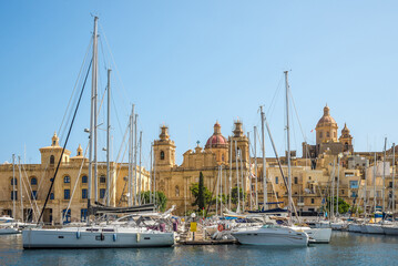 View at the Harbour and Saint Lawrence church in Birgu - Malta