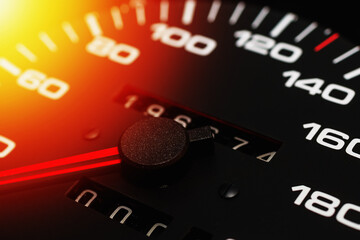 Speedometer in a car. Car dashboard. Dashboard details with indication lamps.Car instrument panel....