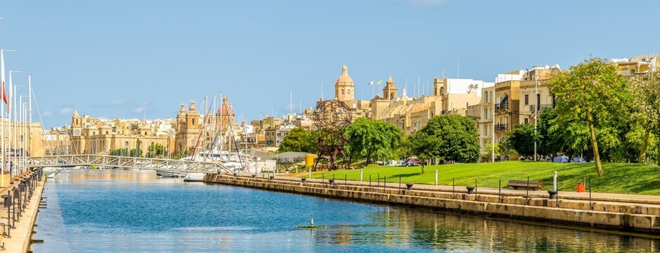 Panoramic view at the Sea canal with harbour in the background in Cospicua - Malta