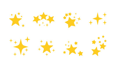 Set of shining stars illustrations, clean vector design elements.