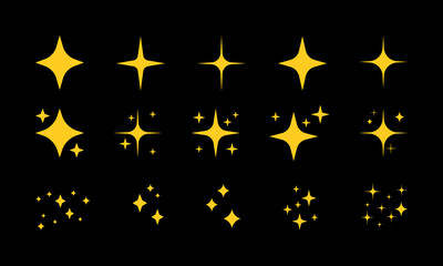 Set of shining stars illustrations, clean vector design elements.