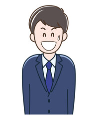 冷や汗をかいて笑う若いビジネスマンのイラスト