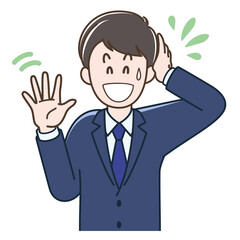 笑ってごまかす若いビジネスマンのイラスト