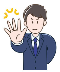 手で拒否のサインをする若いビジネスマンのイラスト