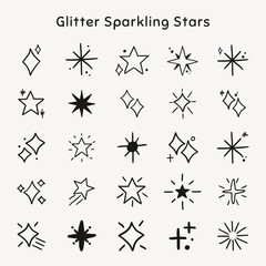Sparkling stars vector icon set in doodle style