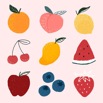 Cute hand drawn fruit set vector