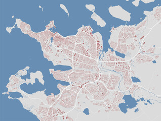 Reykjavik map. Detailed map of Reykjavik city administrative area. Cityscape urban panorama.