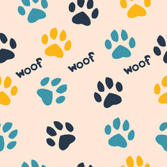 Dog paw seamless patterns. backgrounds for pet shop websites and prints. Animal footprint