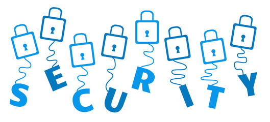 Security Word Letters Hanging From Lock Symbols Blue
