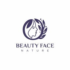 beauty face with hair leaf logo design template