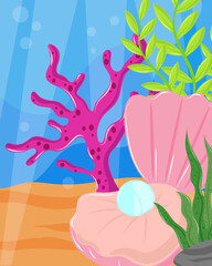 underwater world seashell cartoon