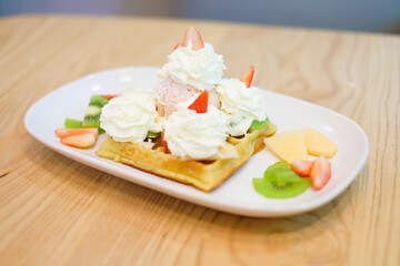 Baked waffle topping ice cream