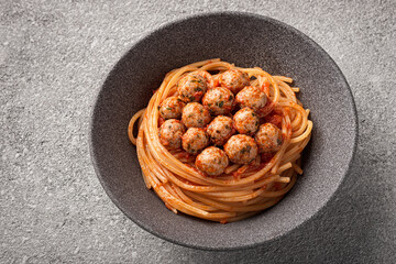 Close-up plate SPAGHETTI MEATBALLS Like an Italian