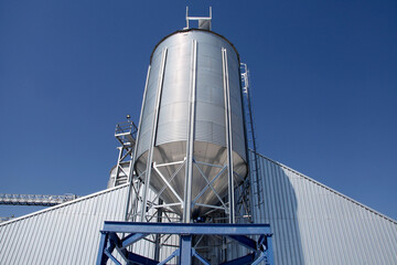 Stainless steel grain silos.  Agriculture.