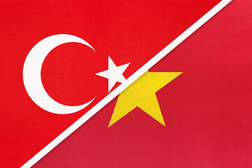 Turkey and Vietnam, symbol of country. Turkish vs Vietnamese national flag