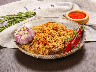 Uzbek traditional Pilaf with beef