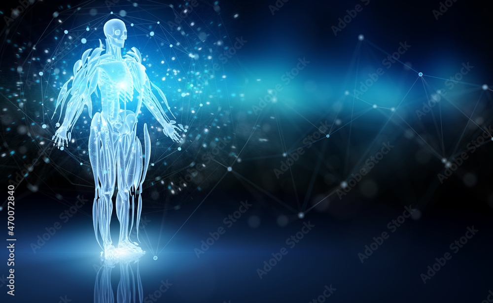 Poster digital x-ray human body holographic scan projection 3d rendering