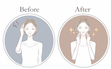 頭痛に悩まされる中年女性中年女性のビフォーアフター