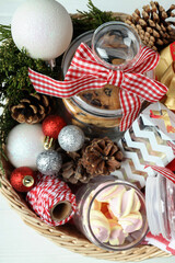 Concept of gift with Christmas basket, close up