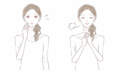 悩んでいる女性と安心している女性のセット